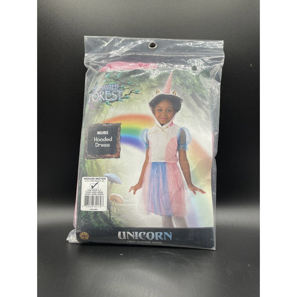 Costume Girl's Blue & Pink Unicorn Size M 8/10 includes Hooded Dress Age 5-7 NEW